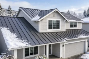 Standing seam metal roof with snow